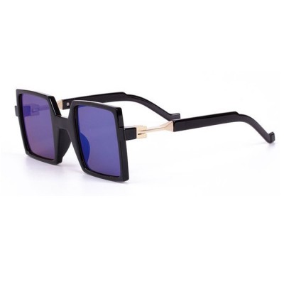 Vintage Designer Rectangular Flat Top Sunglasses - BLACK FRAME BLUE